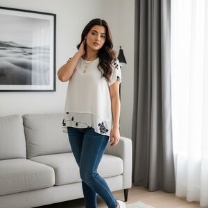 The Sak White Asymmetrical Short Sleeve Blouse